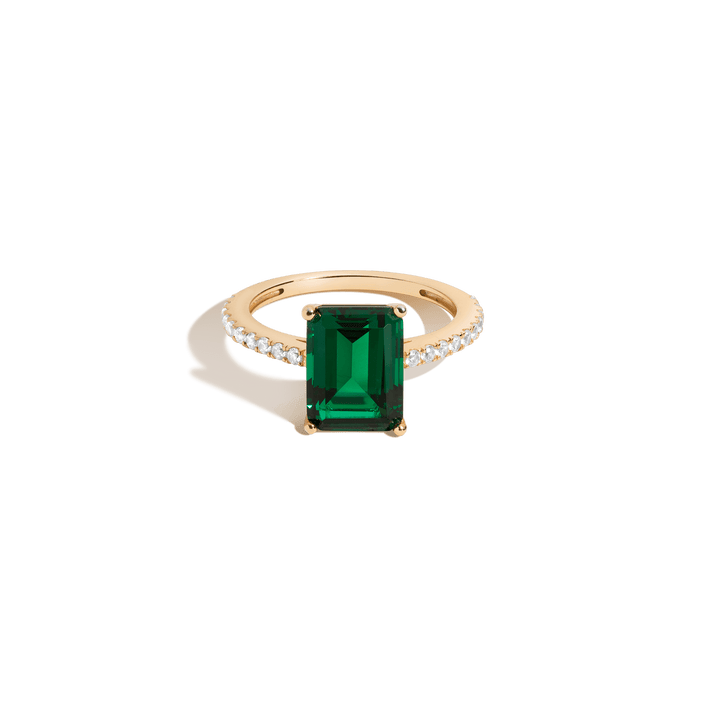 Emerald Solitaire Pavé Ring