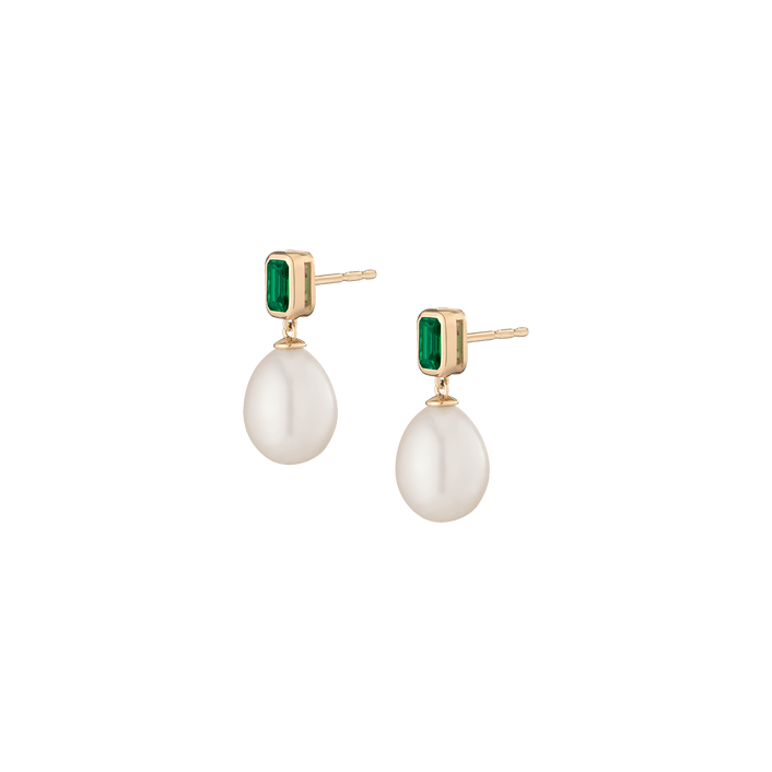 Emerald Heirloom Pearl Drop Earrings Vermeil 14k 18k Yellow Gold Pair