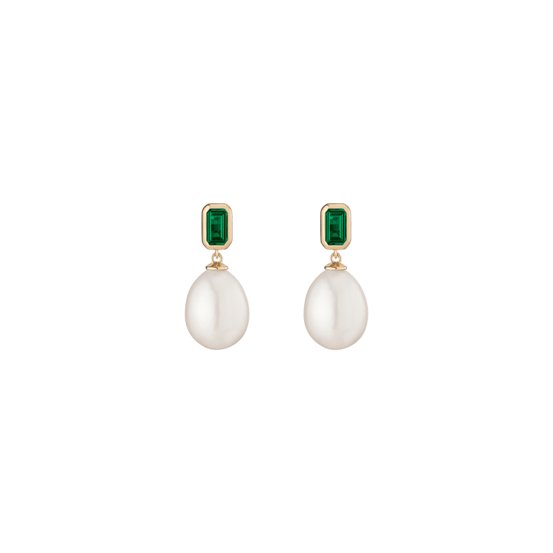 Vermeil Lab Grown Emerald Pearl Drop Heirloom Earrings