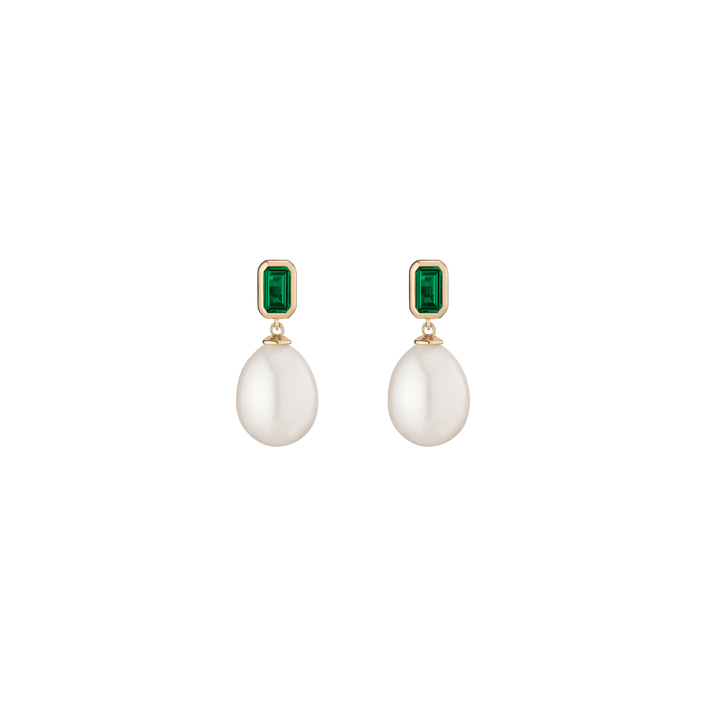 Emerald Heirloom Pearl Drop Earrings Vermeil 14k 18k Yellow Gold Pair First