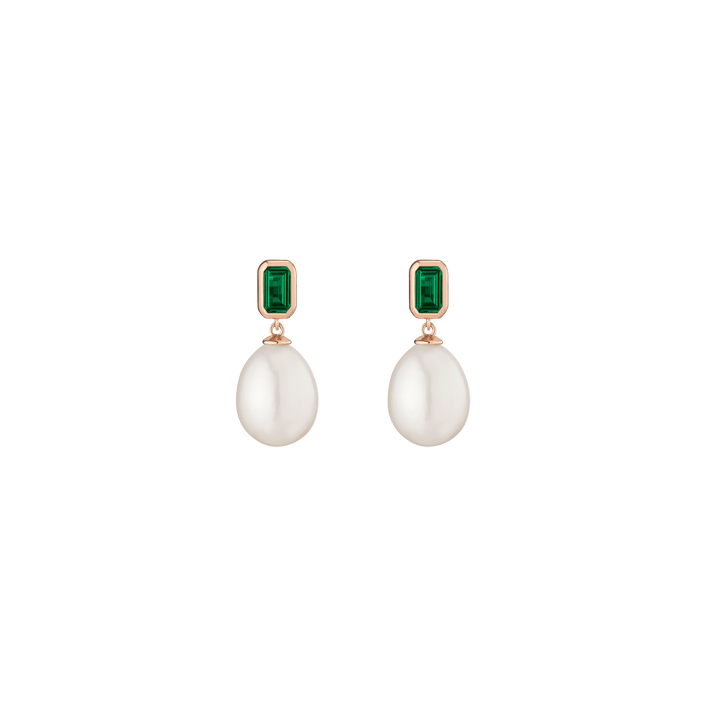 Emerald Heirloom Pearl Drop Earrings Vermeil 14k 18k Rose Gold Pair First