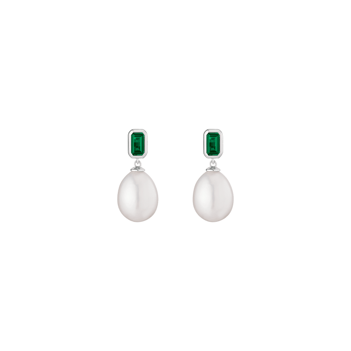 Emerald Heirloom Pearl Drop Earrings Vermeil 14k 18k White Gold Pair First