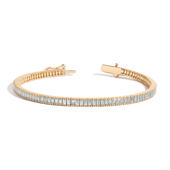 Aquamarine Baguette Tennis Bracelet Vermeil Yellow Gold 6.5in 7in First