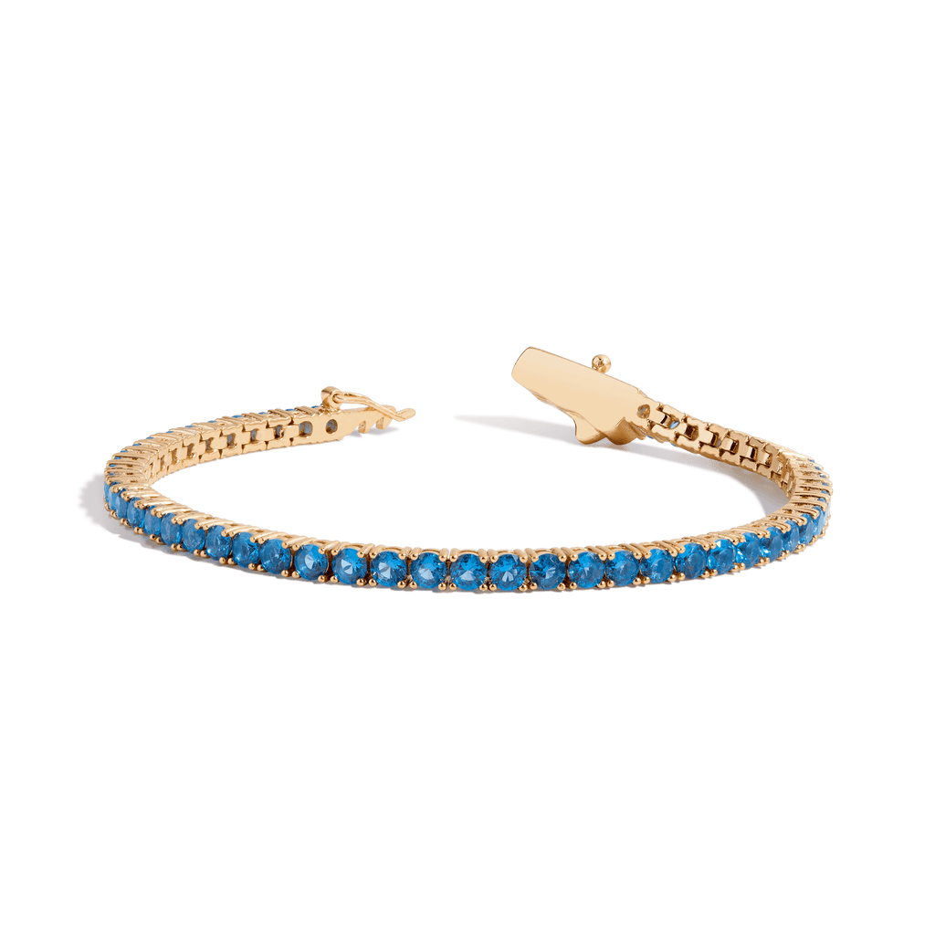 Bracelet Tennis Saphir Synthétique Bleu Et Topaze Blanc - Argent 925, Longueur 7,25 Pouces