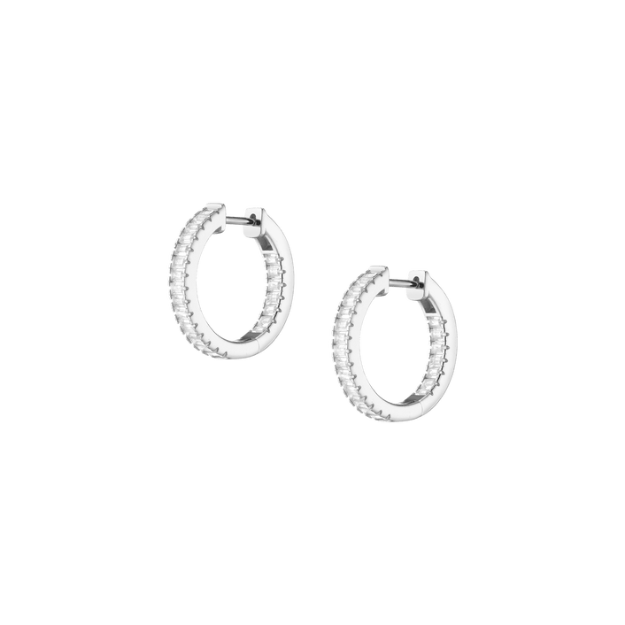 White Sapphire Baguette Hoop Earrings Vermeil White Gold Pair First