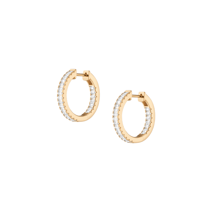 White Sapphire Baguette Hoop Earrings Vermeil Yellow Gold Pair First