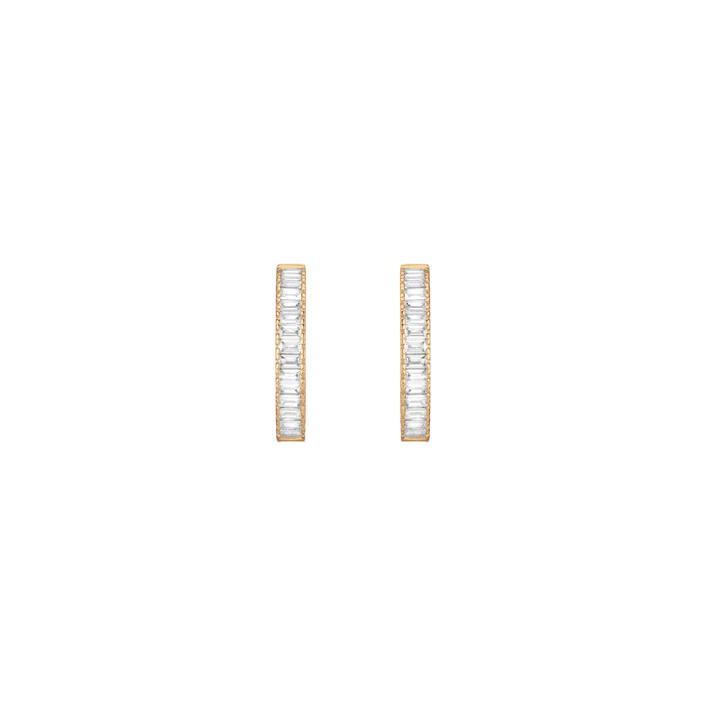 White Sapphire Baguette Hoop Earrings Vermeil Yellow Gold Pair