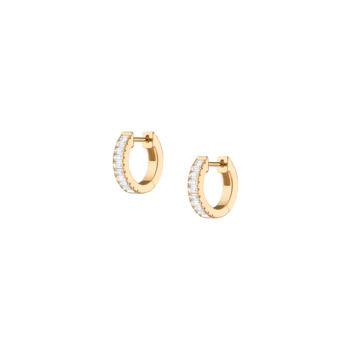 White Sapphire Baguette Huggie Earrings Vermeil Yellow Gold Pair First