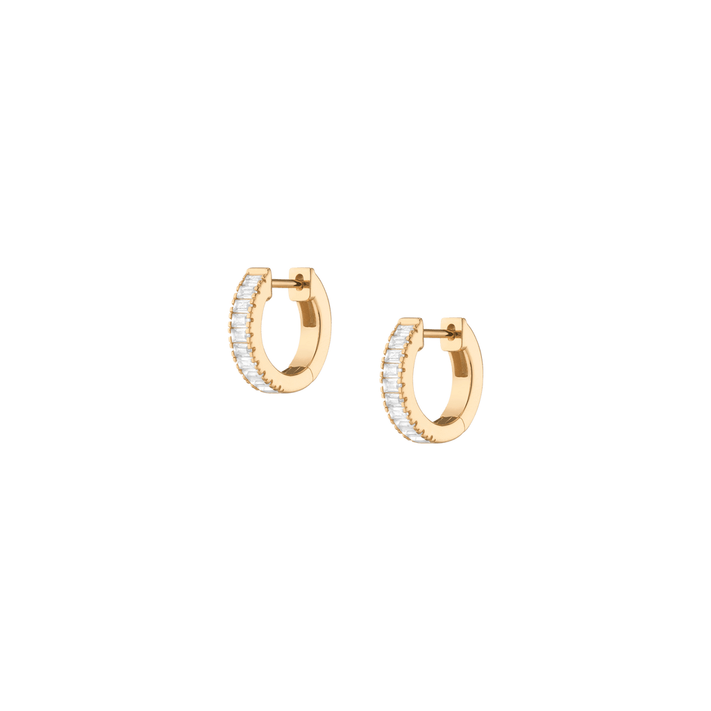 White Sapphire Baguette Huggie Earrings