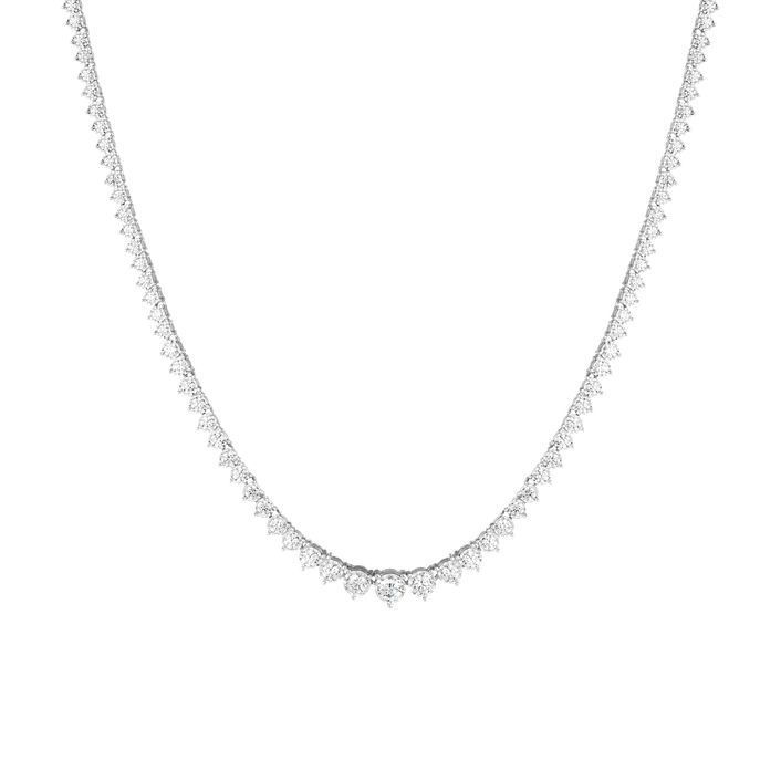 Three-Prong Graduated Tennis Necklace 14k White Gold 16in First