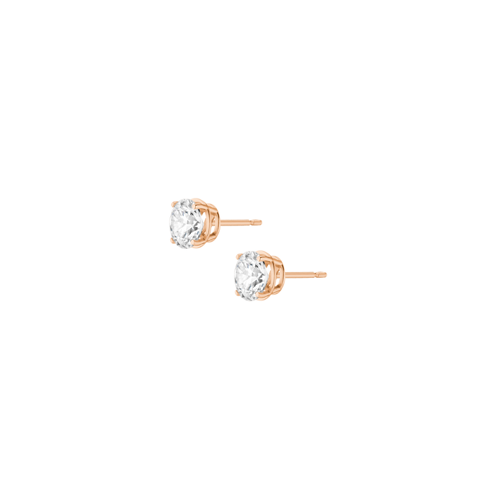 Luxury Round Lab Grown Diamond Studs 14k 3ct Rose Gold