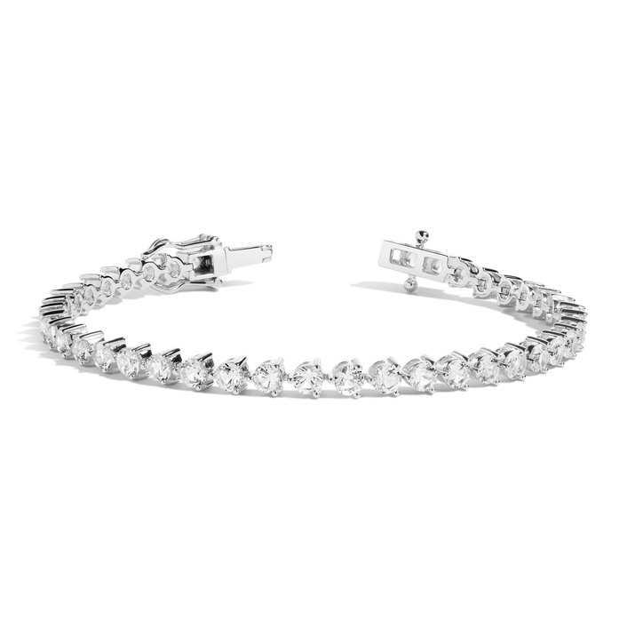 White Sapphire Three-Prong Tennis Bracelet Vermeil 6.5in 7in White Gold First