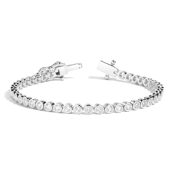 White Sapphire Bezel Tennis Bracelet Vermeil White Gold 6.5in 7in First 