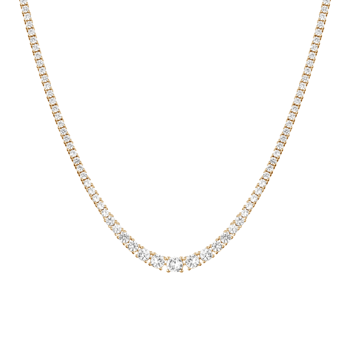 White Sapphire Graduated Modern Tennis Necklace Vermeil 16in Yellow Gold First