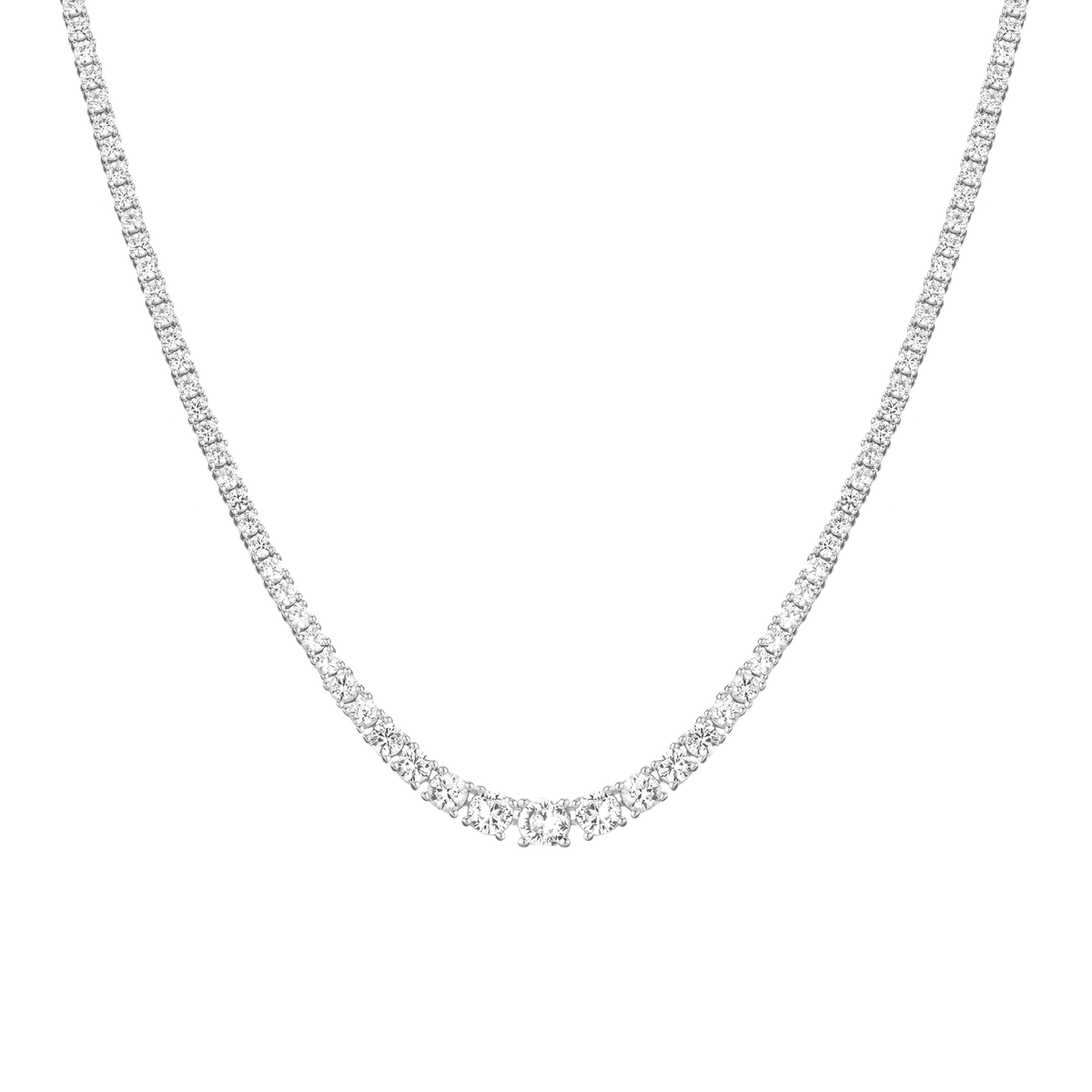 White Sapphire Graduated Modern Tennis Necklace Vermeil 16in White Gold First