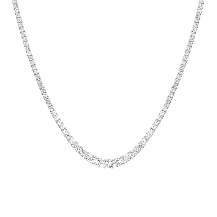 White Sapphire Graduated Modern Tennis Necklace Vermeil 16in White Gold First