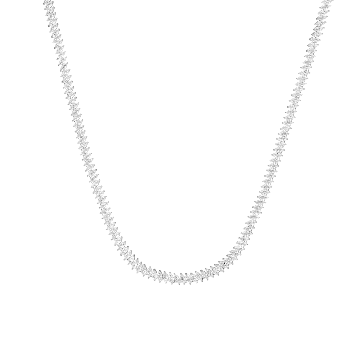 White Sapphire Marquise Tennis Necklace Vermeil White Gold 16in First