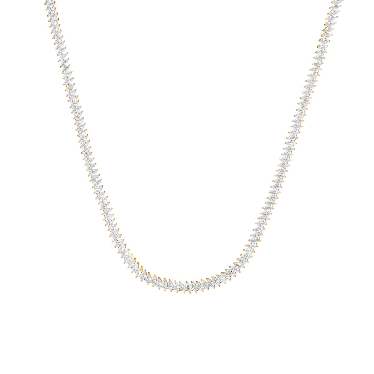 White Sapphire Marquise Tennis Necklace Vermeil Yellow Gold 16in First