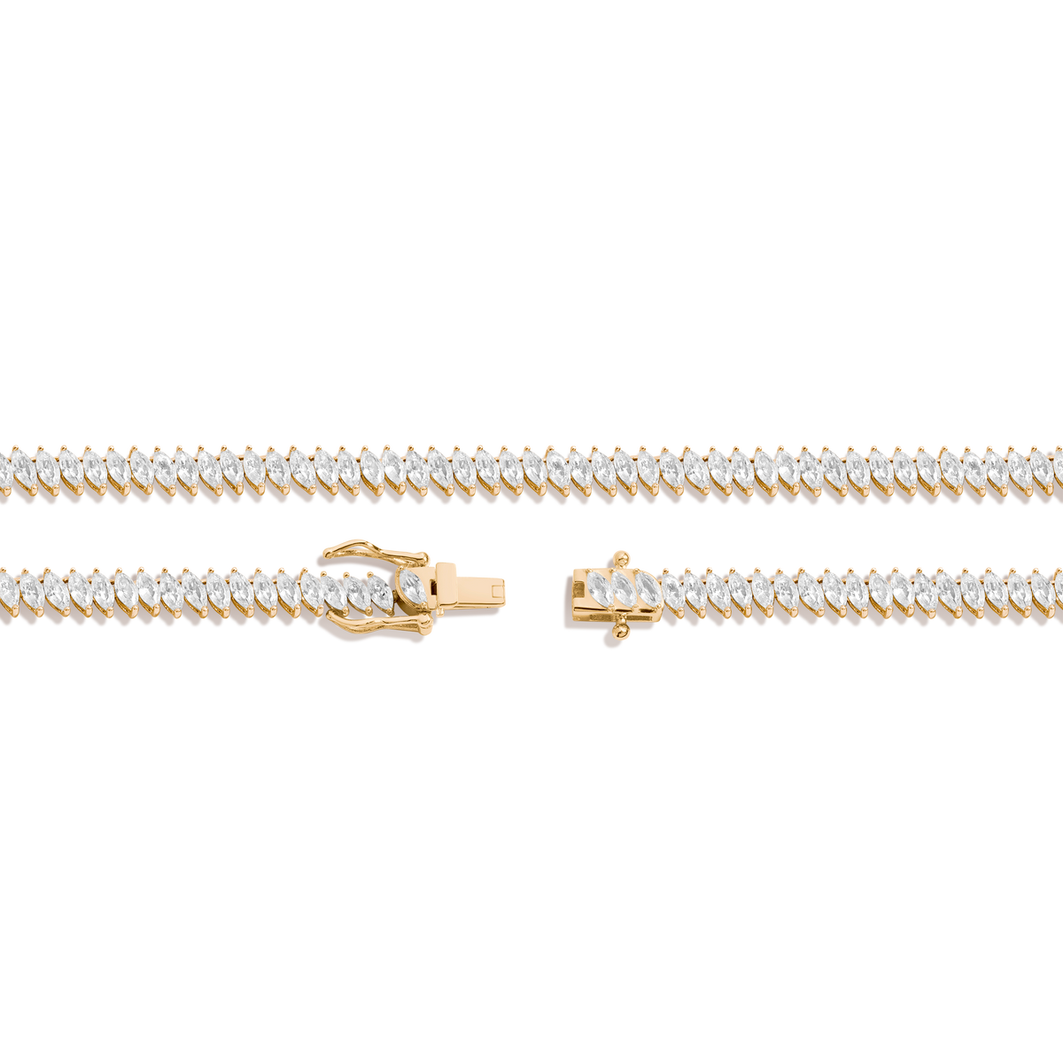 White Sapphire Marquise Tennis Necklace Vermeil Yellow Gold 16in
