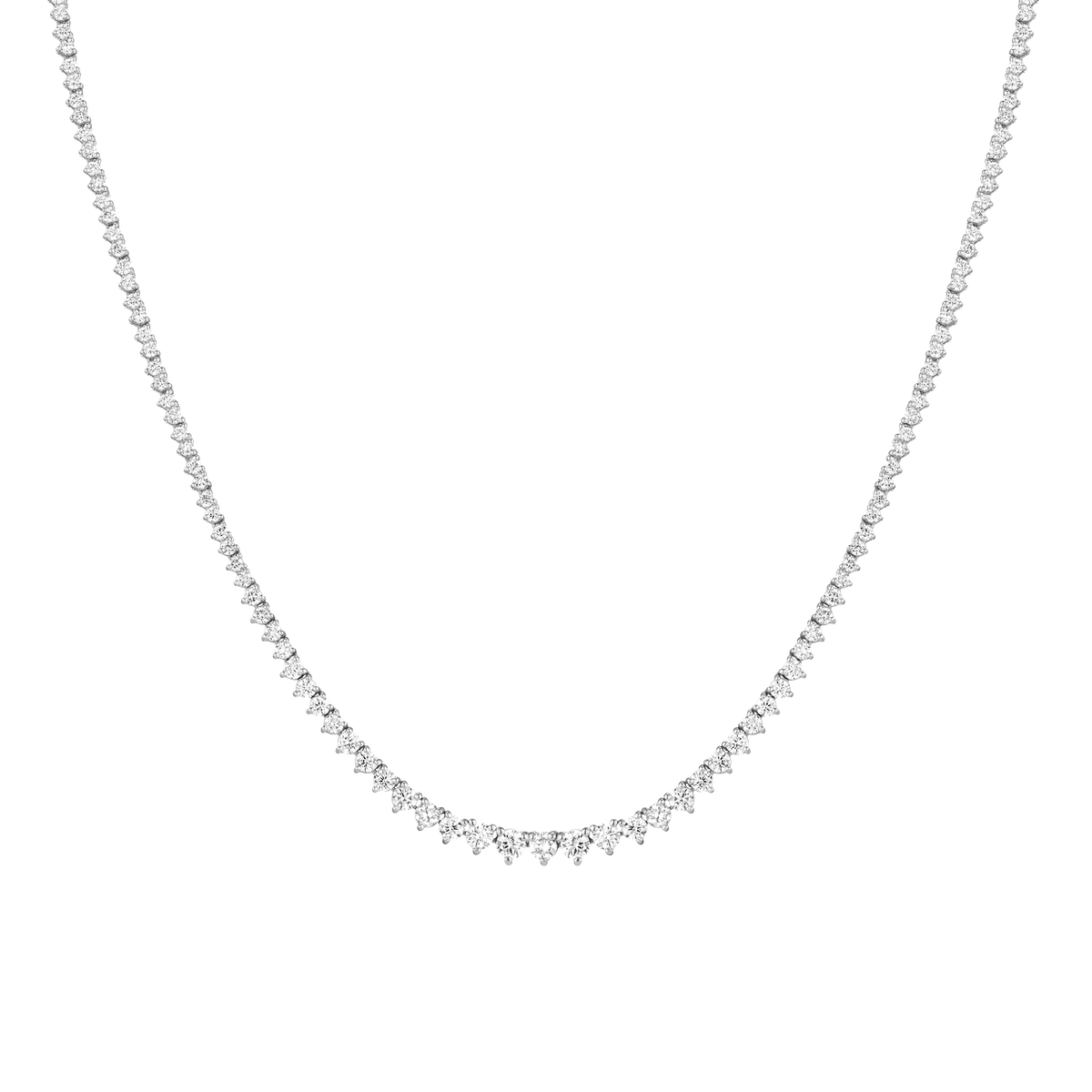 Everyday Three-Prong Graduated Tennis Necklace 14k 16in White Gold First