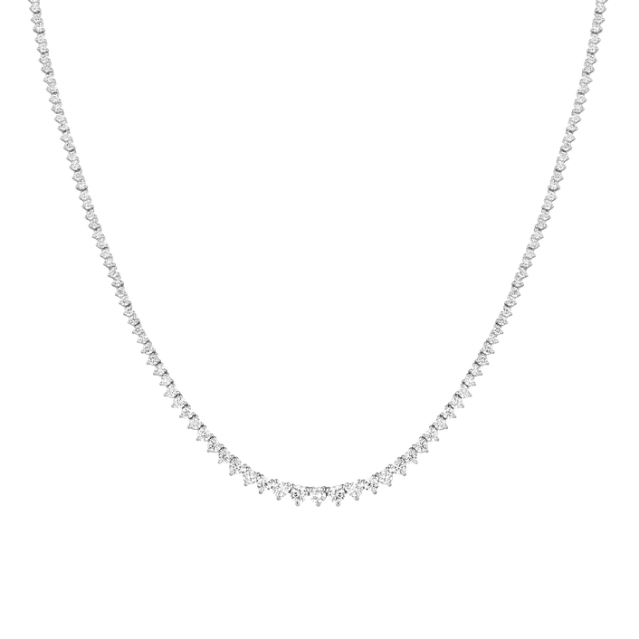 Everyday Three-Prong Graduated Tennis Necklace 14k 16in White Gold First