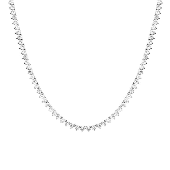 White Sapphire Three-Prong Tennis Necklace Vermeil 16in White Gold First