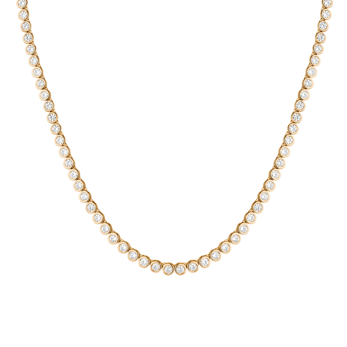 White Sapphire Bezel Tennis Necklace Vermeil 16in Yellow Gold First