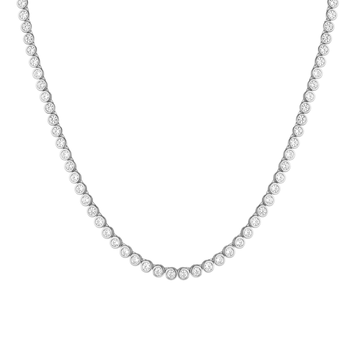 White Sapphire Bezel Tennis Necklace Vermeil 16in White Gold First