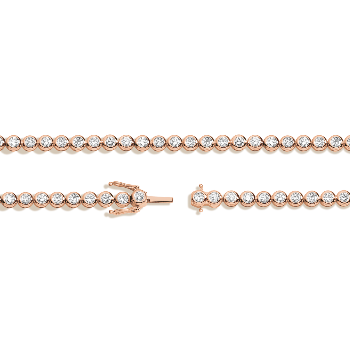 Lab Grown Diamond Bezel Tennis Necklace 14k 18k Rose Gold 16in