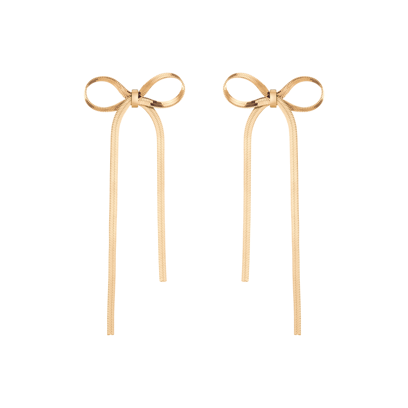 Herringbone Vermeil Bow Dangle Chain Earrings