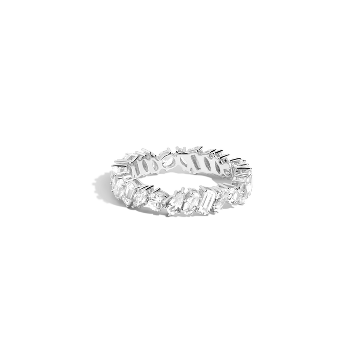 White Sapphire Mixed Shape Eternity Ring Vermeil White Gold 5in 5.5in 6in 6.5in 7in 7.5in 8in 8.5in First