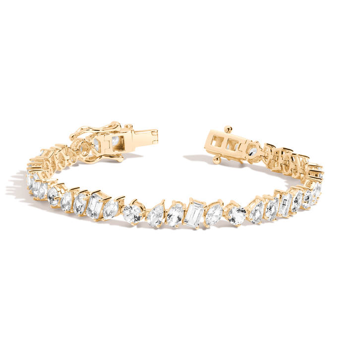 White Sapphire Mixed Shape Tennis Bracelet Vermeil Yellow Gold 6.5in 7in First