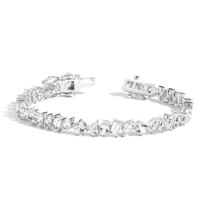 White Sapphire Mixed Shape Tennis Bracelet Vermeil White Gold 6.5in 7in First