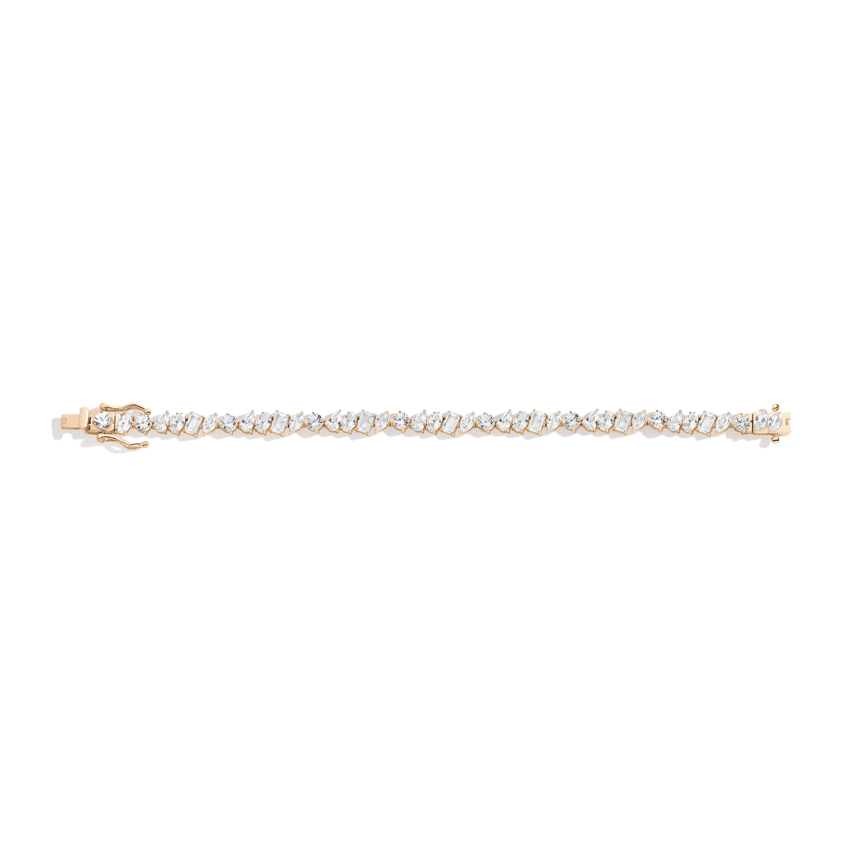White Sapphire Mixed Shape Tennis Bracelet Vermeil Yellow Gold 6.5in 7in 