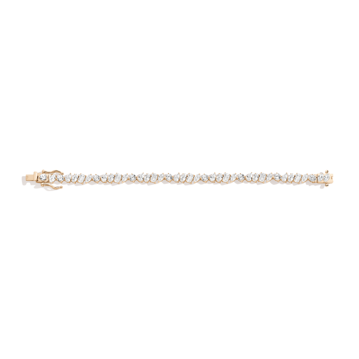 White Sapphire Mixed Shape Tennis Bracelet Vermeil Yellow Gold 6.5in 7in 