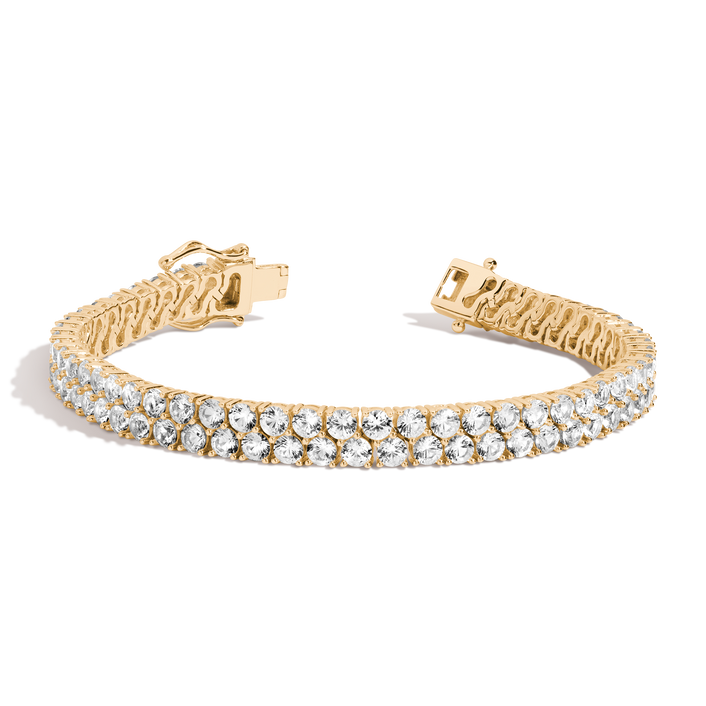 White Sapphire Double Row Tennis Bracelet Vermeil Yellow Gold 6.5in 7in First