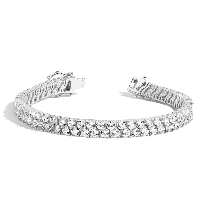 White Sapphire Double Row Tennis Bracelet Vermeil White Gold 6.5in 7in First