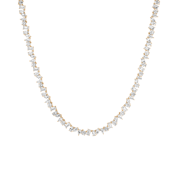 White Sapphire Mixed Shape Tennis Necklace Vermeil Yellow Gold 16in First