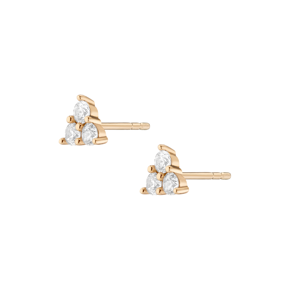 White Sapphire Trinity Stud Earrings Vermeil Yellow Gold 
