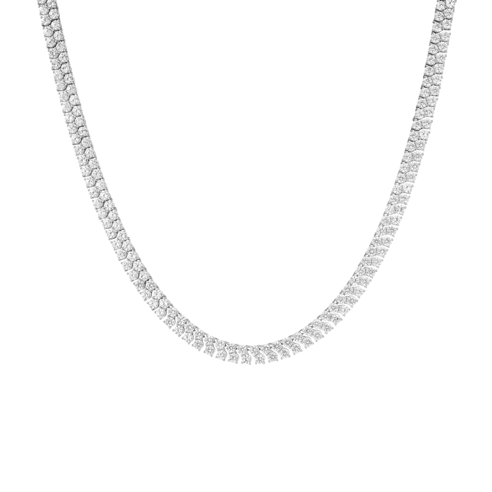 White Sapphire Double Row Tennis Necklace Vermeil White Gold 16in First