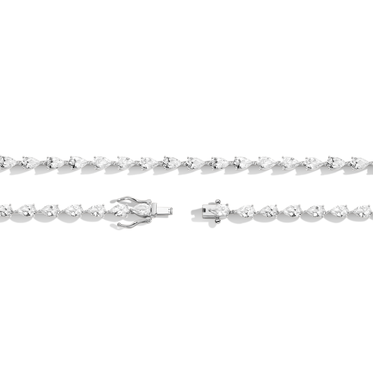 White Sapphire Waterfall Necklace with Emerald Vermeil White Gold 16in