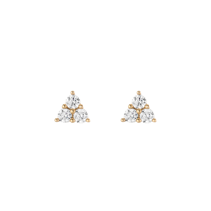 White Sapphire Trinity Stud Earrings Vermeil Yellow Gold First