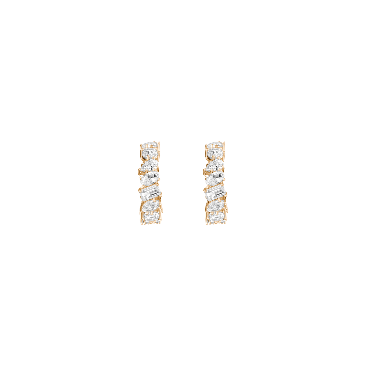 White Sapphire Mixed Shape Hoop Earrings Vermeil Yellow Gold 