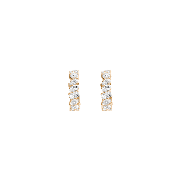 White Sapphire Mixed Shape Hoop Earrings Vermeil Yellow Gold 