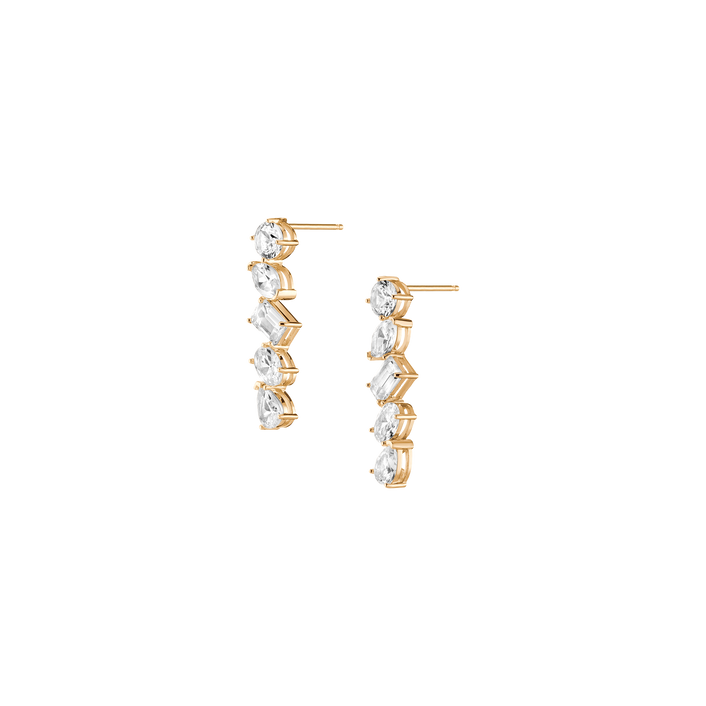 White Sapphire Mixed Shape Tennis Earrings Vermeil Yellow Gold