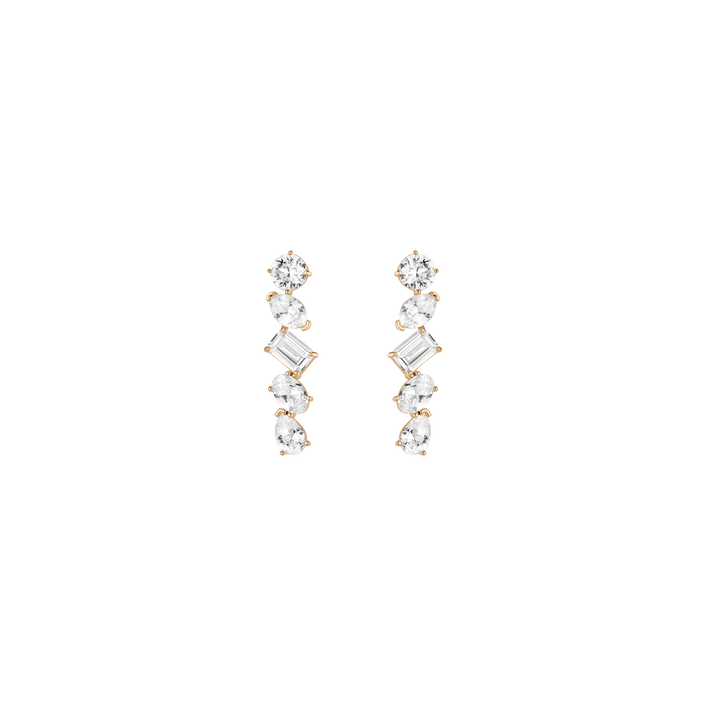 White Sapphire Mixed Shape Tennis Earrings Vermeil Yellow Gold First