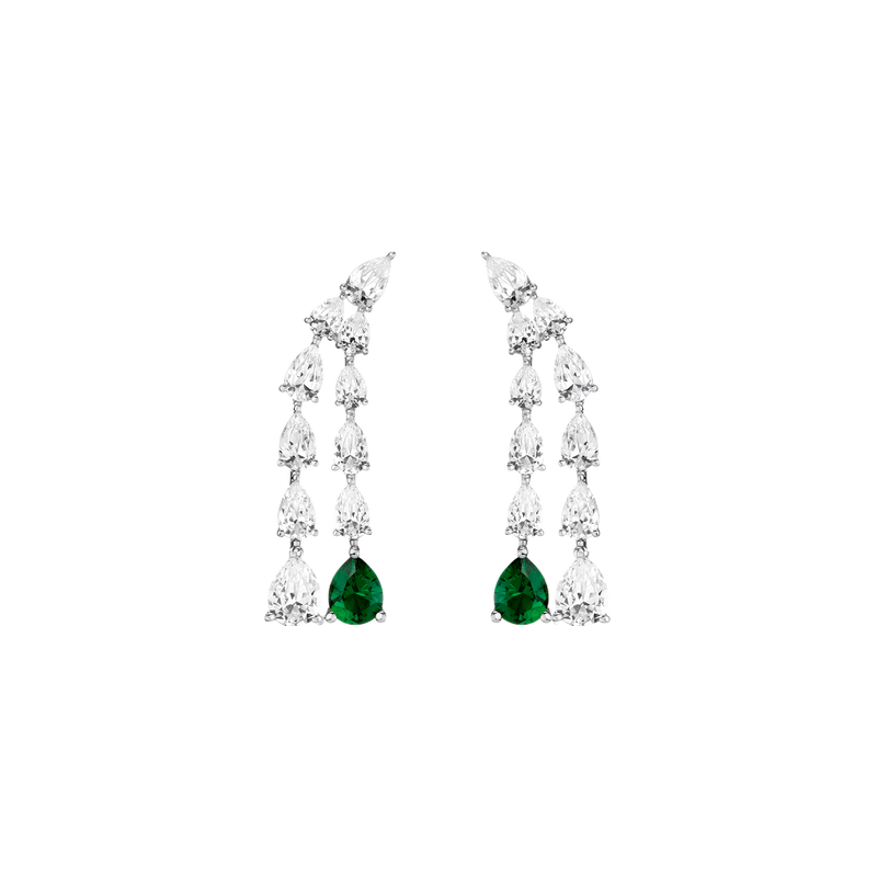 Lab Grown Sapphire Waterfall Earrings Emerald