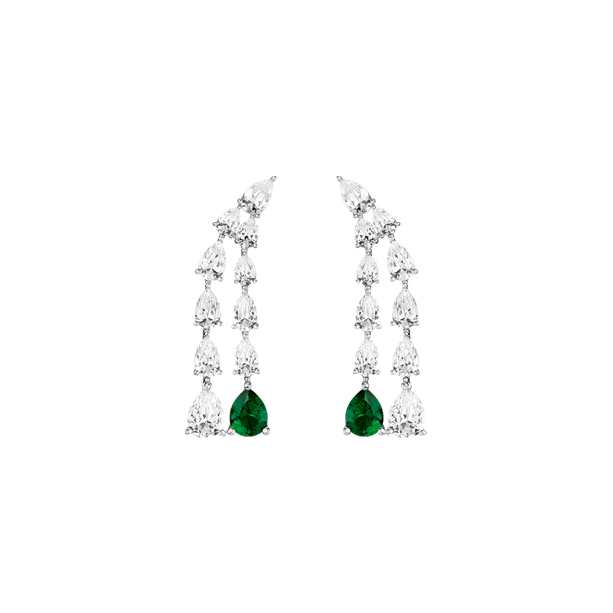 White Sapphire Waterfall Earrings with Emerald Vermeil White Gold First