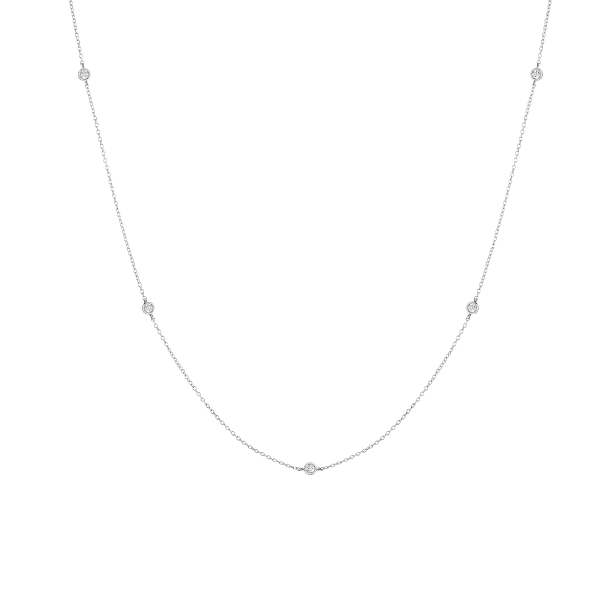 Lab Grown White Sapphire Station Necklace Vermeil White Gold 16in 18in First
