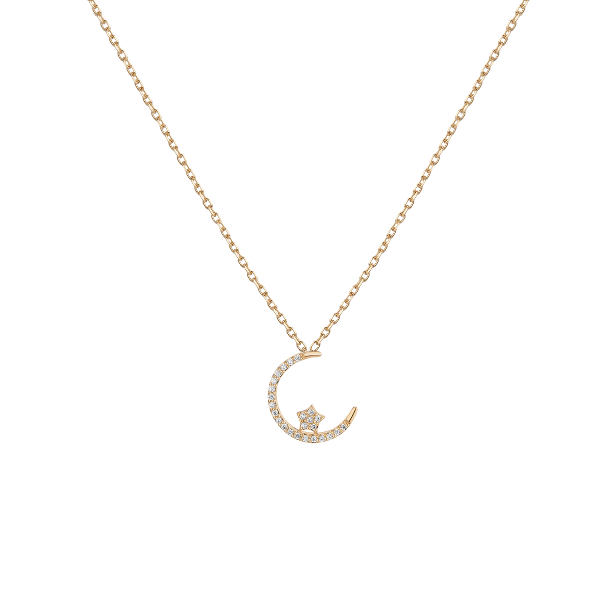 Lab Grown Diamond Crescent Moon and Star Necklace 14k Yellow Gold 18in First